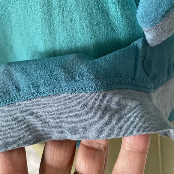 V-Neckline silk, cotton/modal trims Aqua ombré/grey! Lightweight, short sleeves - Picture 6 of 12